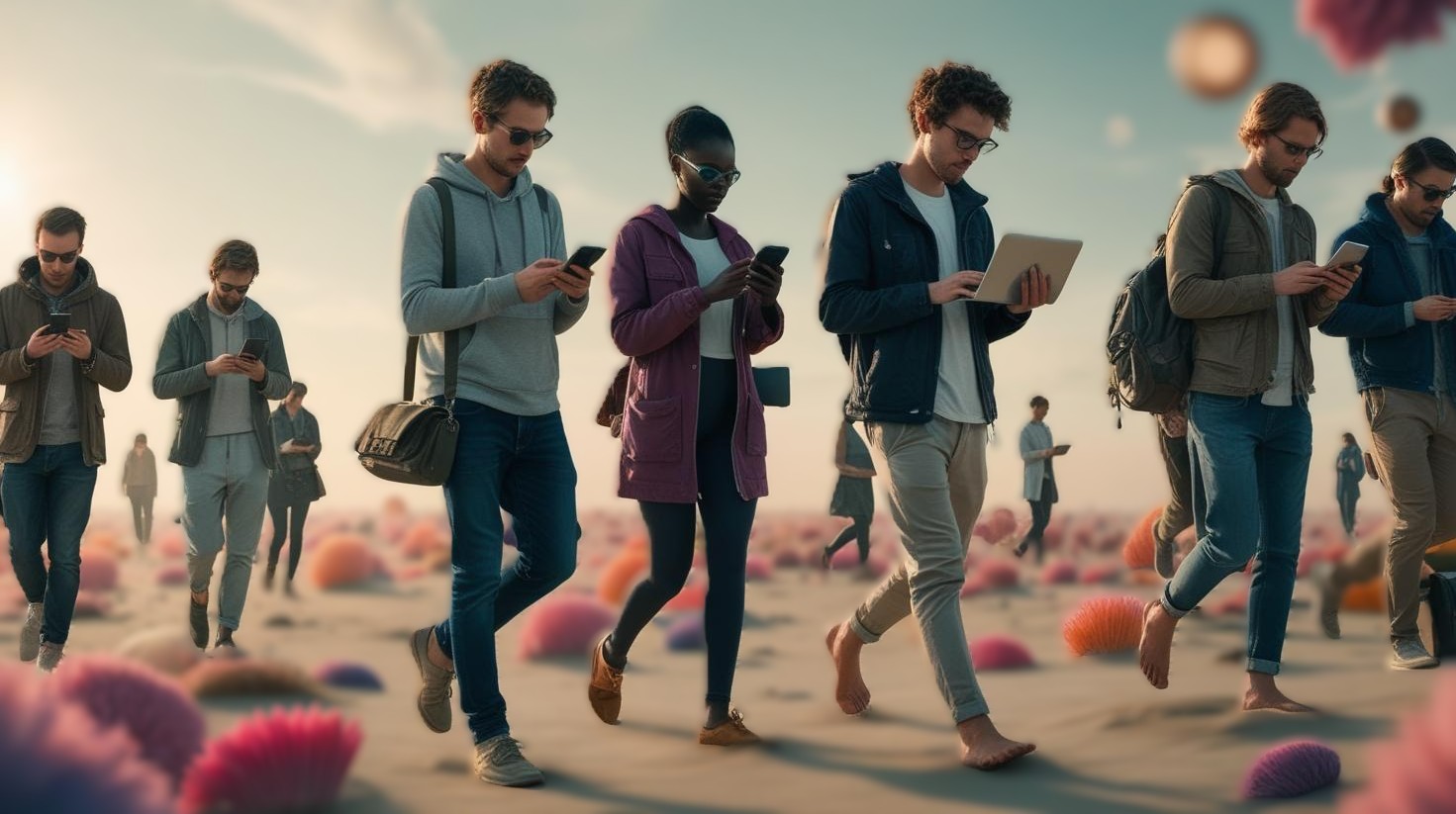 Viele Menschen staren auf ihre Endger&auml;te